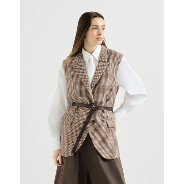 Brunello Cucinelli Sparkling houndstooth vest in Beige