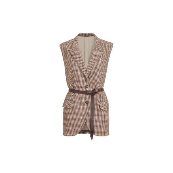Brunello Cucinelli Sparkling houndstooth vest in Beige