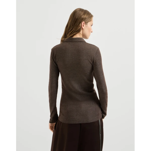 Brunello Cucinelli Sparkling jersey polo shirt in Coffee, view 3 | Shirts | Luxury Shoes 