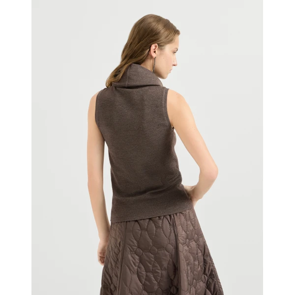 Brunello Cucinelli Sparkling jersey turtleneck top in Coffee, view 3 | Tops | Luxury Shoes 
