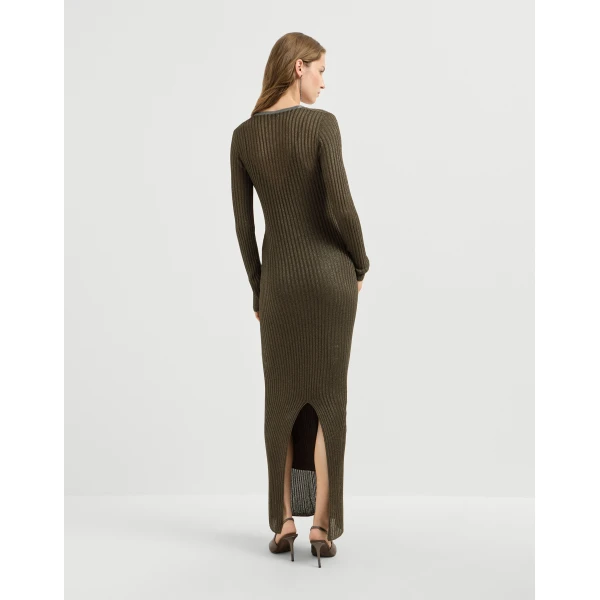 Brunello Cucinelli Sparkling knit dress with monili in Coffee, view 3 | Dresses | Luxury Shoes 