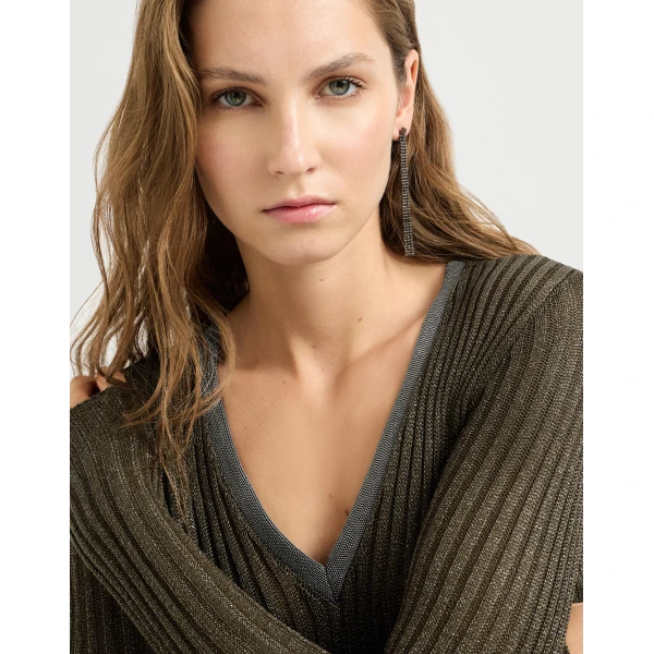 Brunello Cucinelli Sparkling knit dress with monili in Coffee, view 4 | Dresses | Luxury Shoes 
