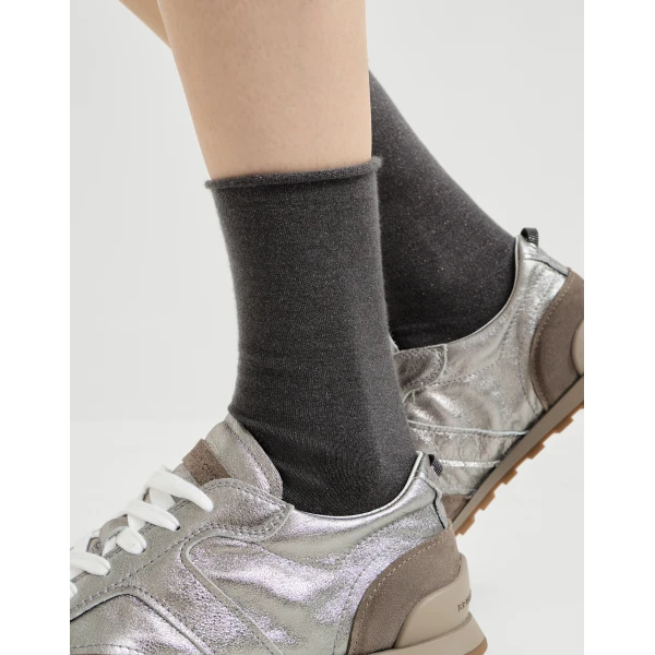 Brunello Cucinelli Sparkling knit socks in Lead, view 3 | Accessories | Luxury Shoes 