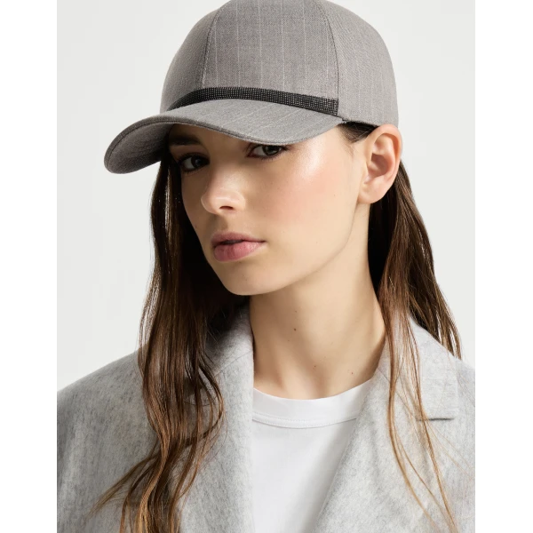 Brunello Cucinelli Sparkling pinstripe baseball cap in Silver, view 3 | Hats | Luxury Shoes 
