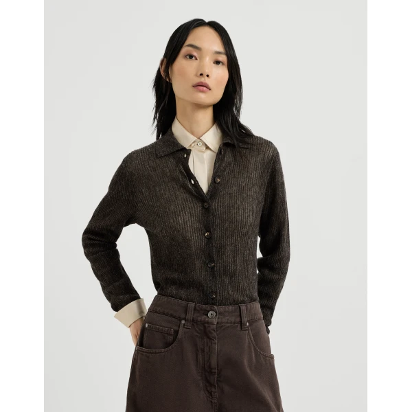 Brunello Cucinelli Sparkling rib knit cardigan in Anthracite