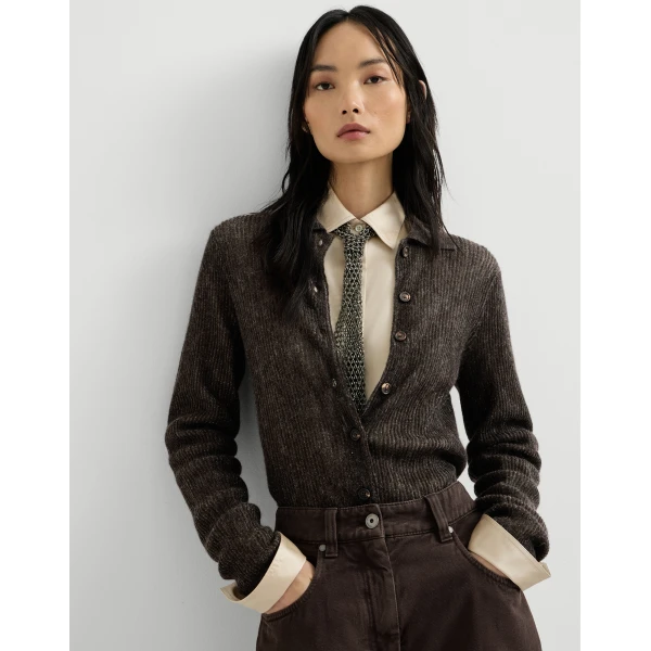 Brunello Cucinelli Sparkling rib knit cardigan in Anthracite