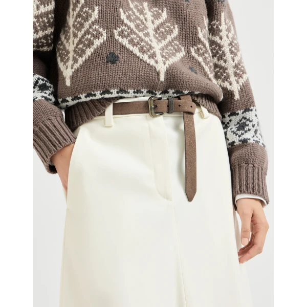Brunello Cucinelli Sparkling textured leather belt in Bark, view 3 | Belts | Luxury Shoes 
