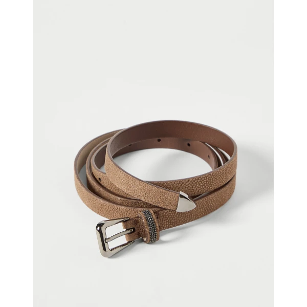 Brunello Cucinelli Sparkling textured leather belt in Hazelnut, view 2 | Belts | Luxury Shoes 