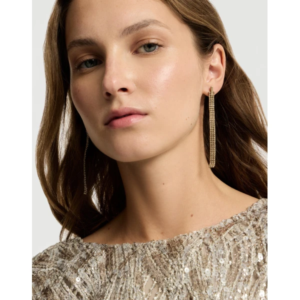Brunello Cucinelli Sterling Silver cascade earrings in Gold, view 3 | Earrings | Luxury Shoes 