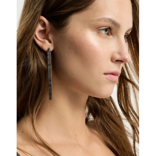 Brunello Cucinelli Sterling Silver cascade earrings in Silver, view 3 | Earrings | Luxury Shoes 