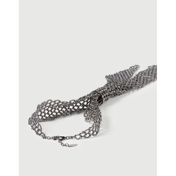 Brunello Cucinelli Sterling Silver tie in Lignite Grey, view 2 | Necklace | Luxury Shoes 