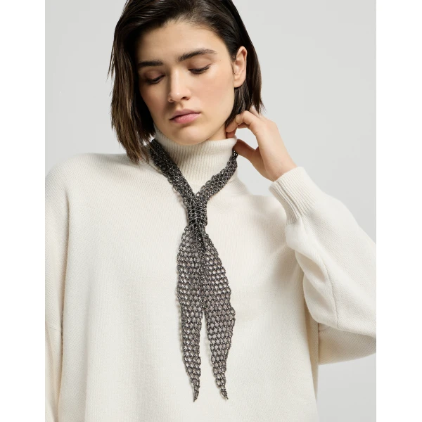 Brunello Cucinelli Sterling Silver tie in Lignite Grey, view 3 | Necklace | Luxury Shoes 