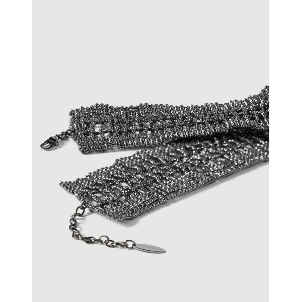 Brunello Cucinelli Sterling Silver wide choker in Silver, view 2 | Necklace | Luxury Shoes 
