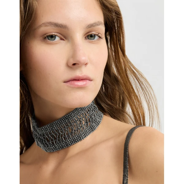 Brunello Cucinelli Sterling Silver wide choker in Silver, view 3 | Necklace | Luxury Shoes 