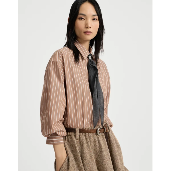Brunello Cucinelli Striped poplin shirt in Dattero