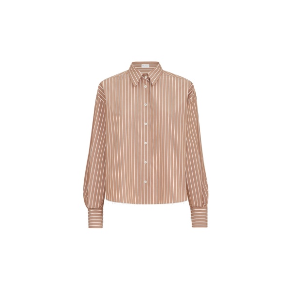 Brunello Cucinelli Striped poplin shirt in Dattero