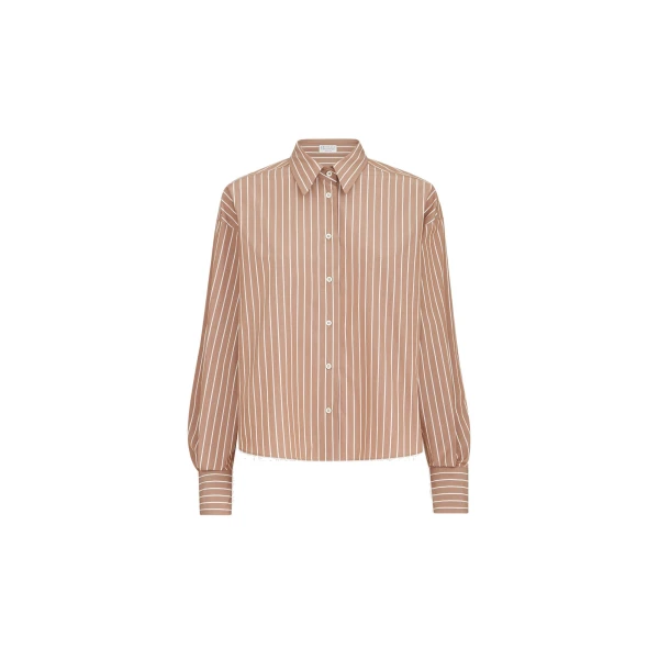 Brunello Cucinelli Striped poplin shirt in Dattero
