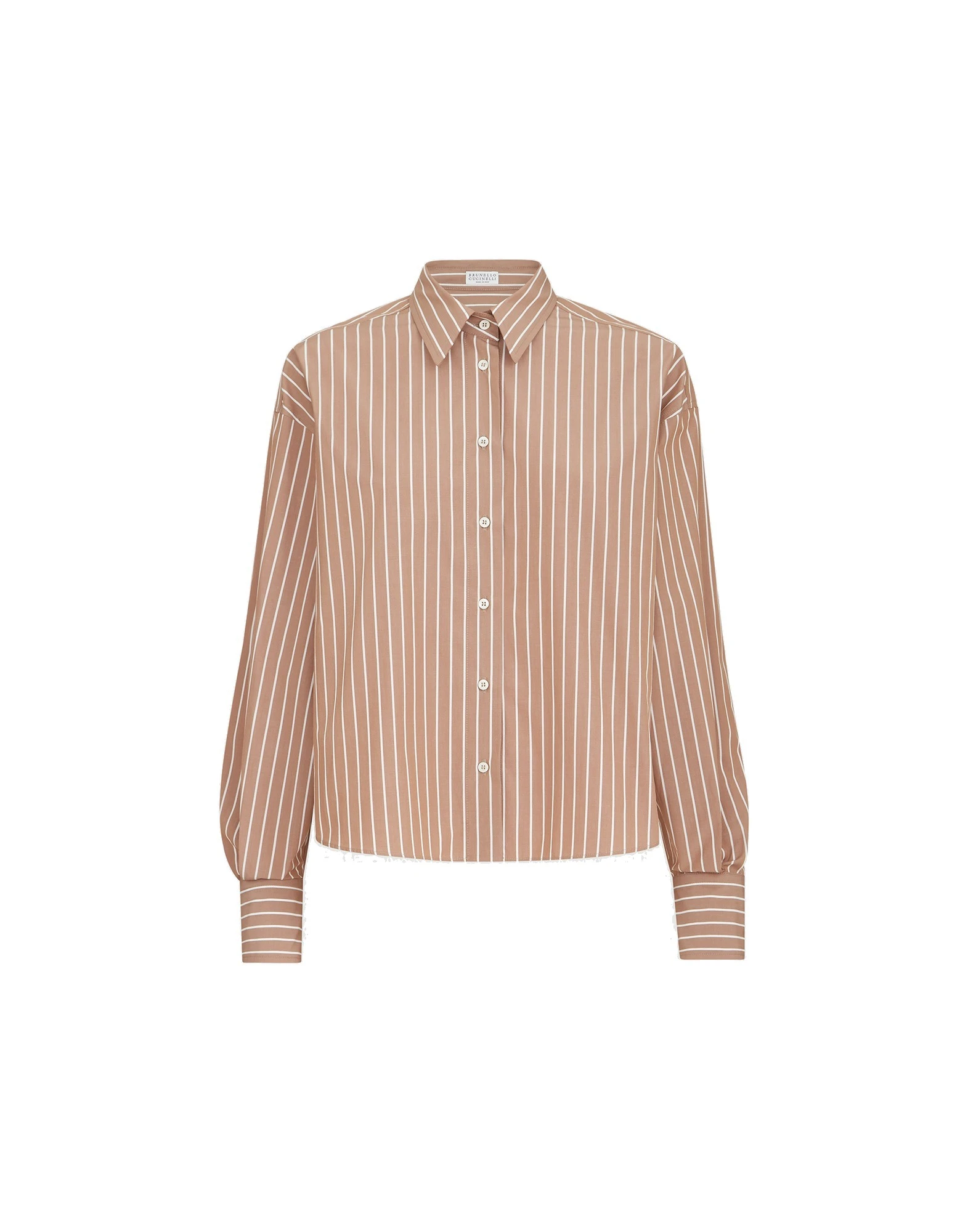 Brunello Cucinelli Striped poplin shirt in Dattero | Buy Tops at Luxury Shoes Brunello Cucinelli Striped poplin shirt in Dattero