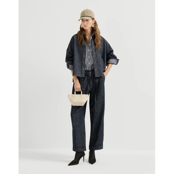 Brunello Cucinelli Striped poplin shirt in Denim