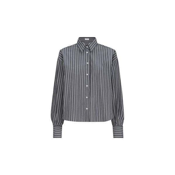 Striped poplin shirt in Denim