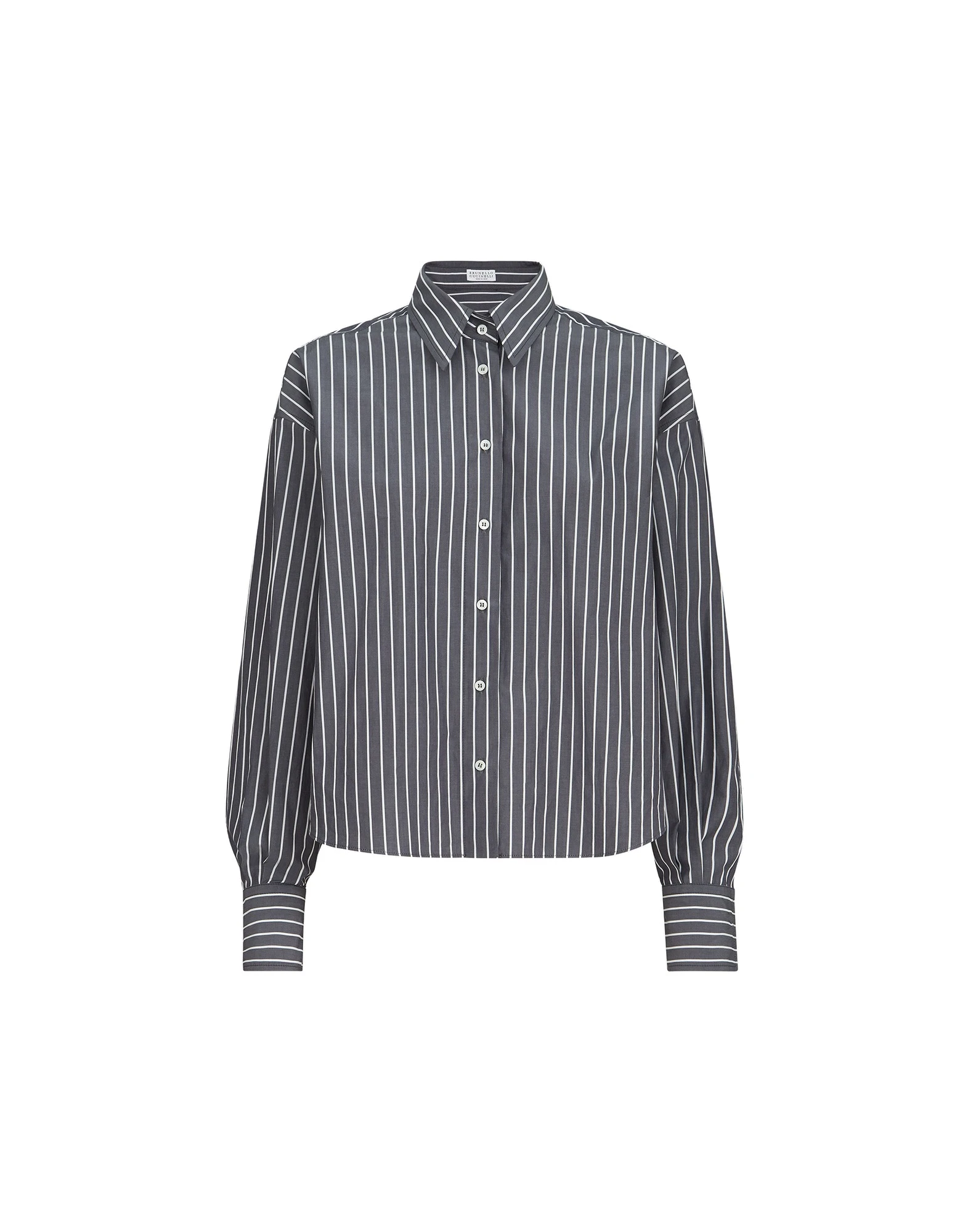 Brunello Cucinelli Striped poplin shirt in Denim | Buy Tops at Luxury Shoes Brunello Cucinelli Striped poplin shirt in Denim