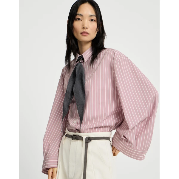 Brunello Cucinelli Striped poplin shirt in Pink