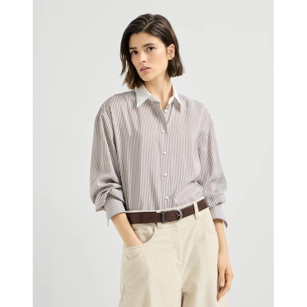 Brunello Cucinelli Striped poplin shirt in White
