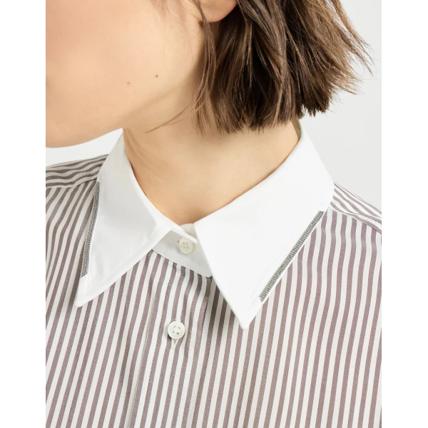Brunello Cucinelli Striped poplin shirt in White