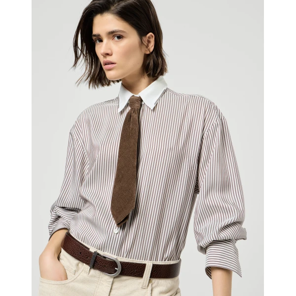 Brunello Cucinelli Striped poplin shirt in White