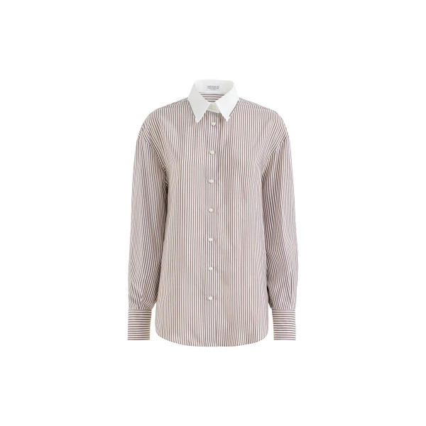 Striped poplin shirt in White