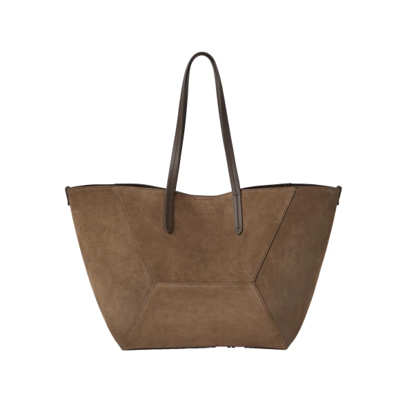 Brunello Cucinelli Suede BC Duo large bag in Bark
