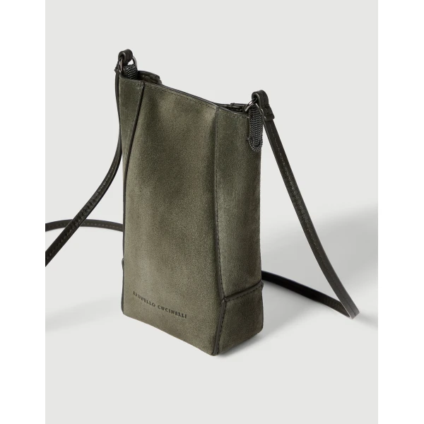 Brunello Cucinelli Suede BC Duo phone holder in Green, view 3 | Phone Cases | Luxury Shoes 