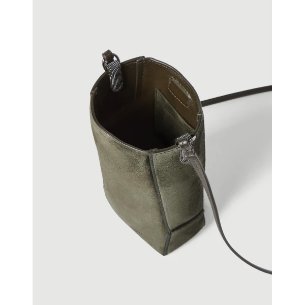 Brunello Cucinelli Suede BC Duo phone holder in Green, view 5 | Phone Cases | Luxury Shoes 