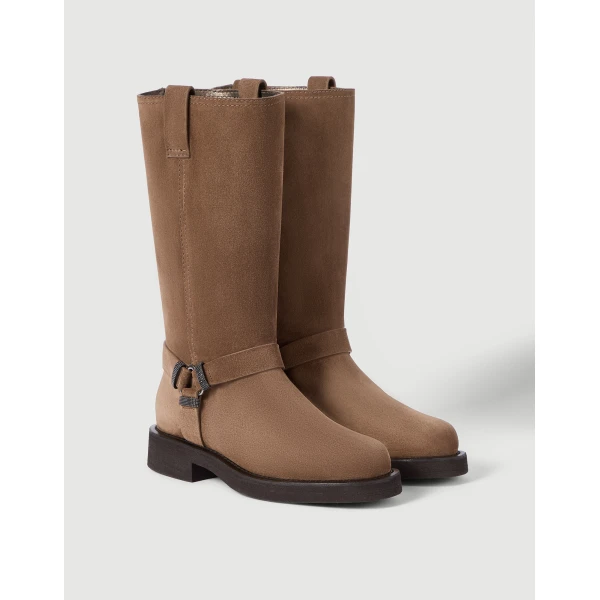 Suede Biker Boots with monili in Caramel - Image 2