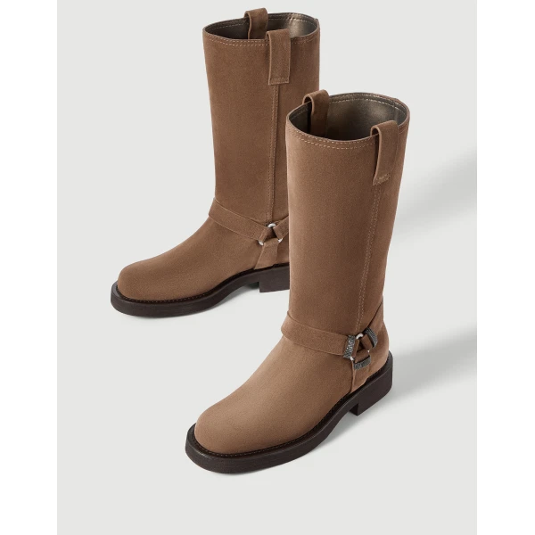 Suede Biker Boots with monili in Caramel - Image 4