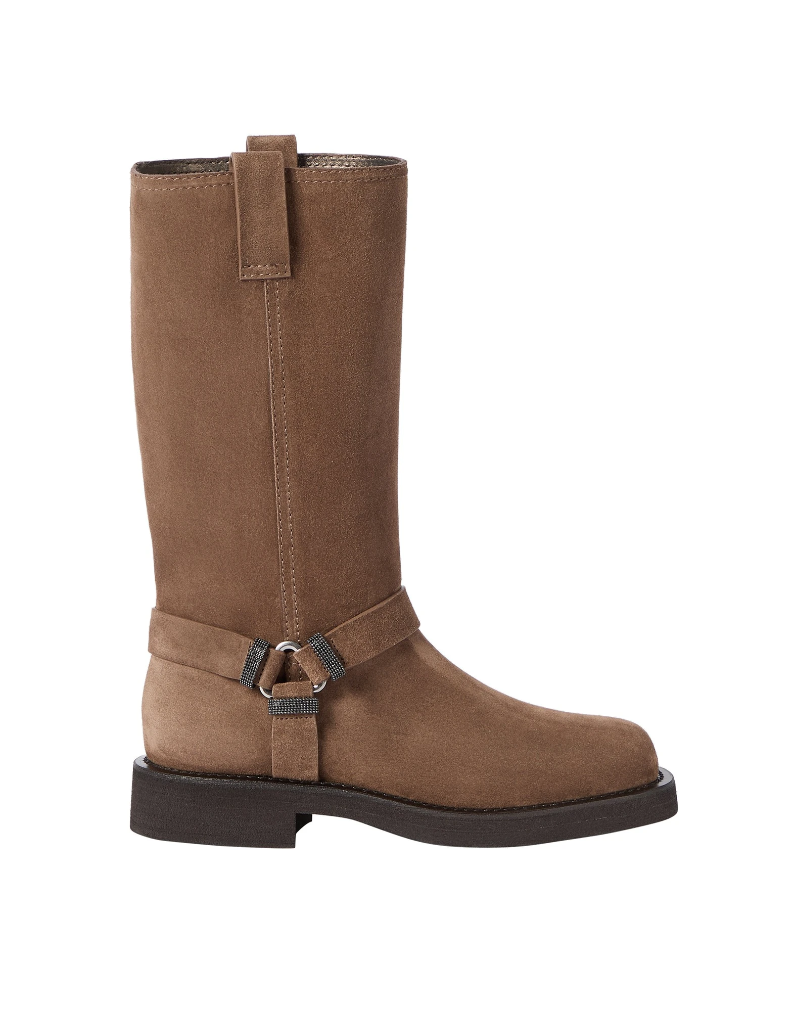Brunello Cucinelli Suede Biker Boots with monili in Caramel | Buy Boots at Luxury Shoes Brunello Cucinelli Suede Biker Boots with monili in Caramel