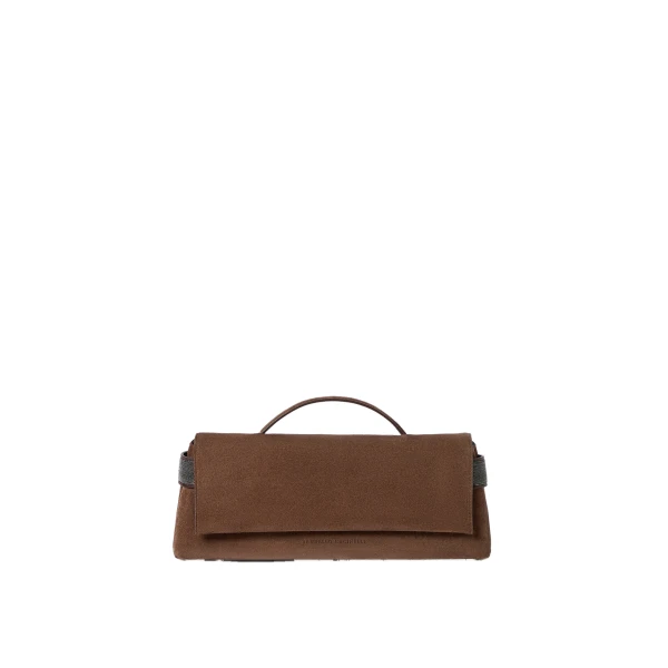 Suede Essence clutch bag in Caramel