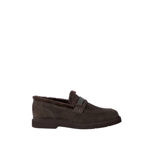 Brunello Cucinelli Suede Penny loafer in Pepper