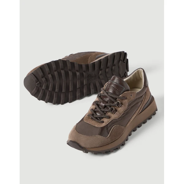Suede Runners with Shiny Details in Bark - Image 4