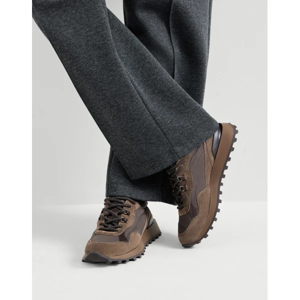 Suede Runners with Shiny Details in Bark - Image 5