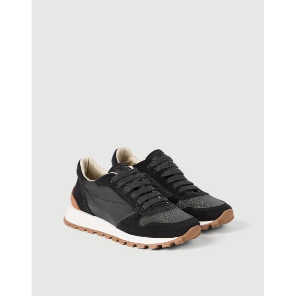 Suede and fabric runners in Black - Image 2