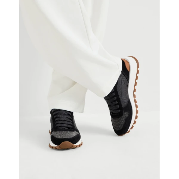 Suede and fabric runners in Black - Image 5