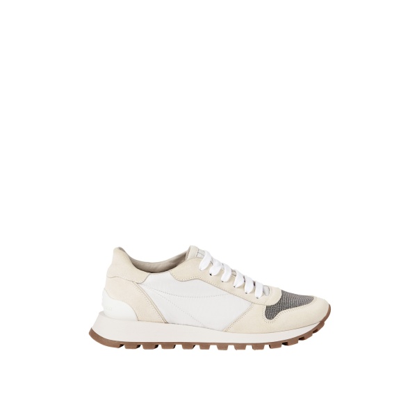 Brunello Cucinelli Suede and fabric runners in White