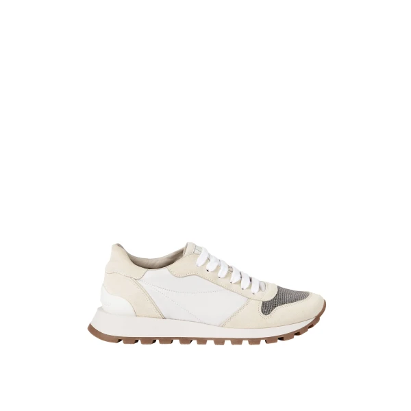 Brunello Cucinelli Suede and fabric runners in White