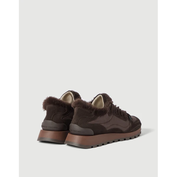 Suede and fabric sneakers with monili in Pepper - Image 3