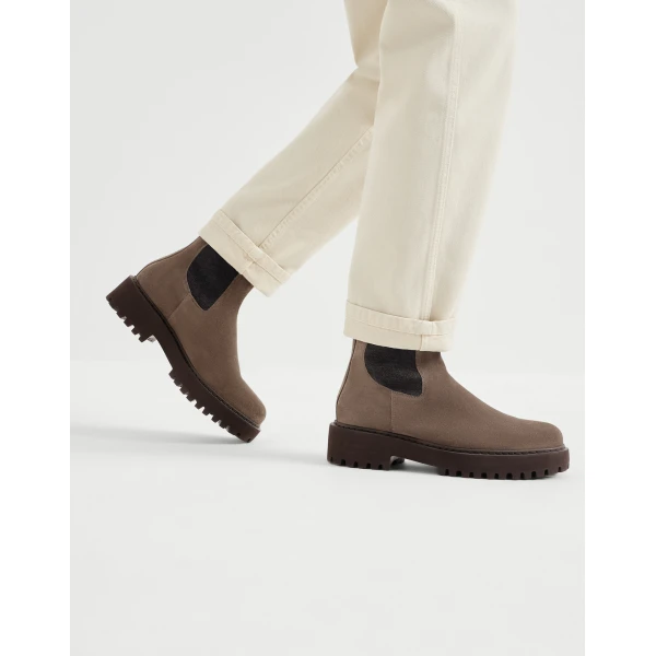 Suede and knit boots in Bark - Image 5