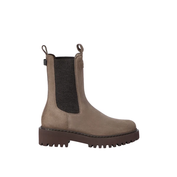 Suede and knit boots in Bark