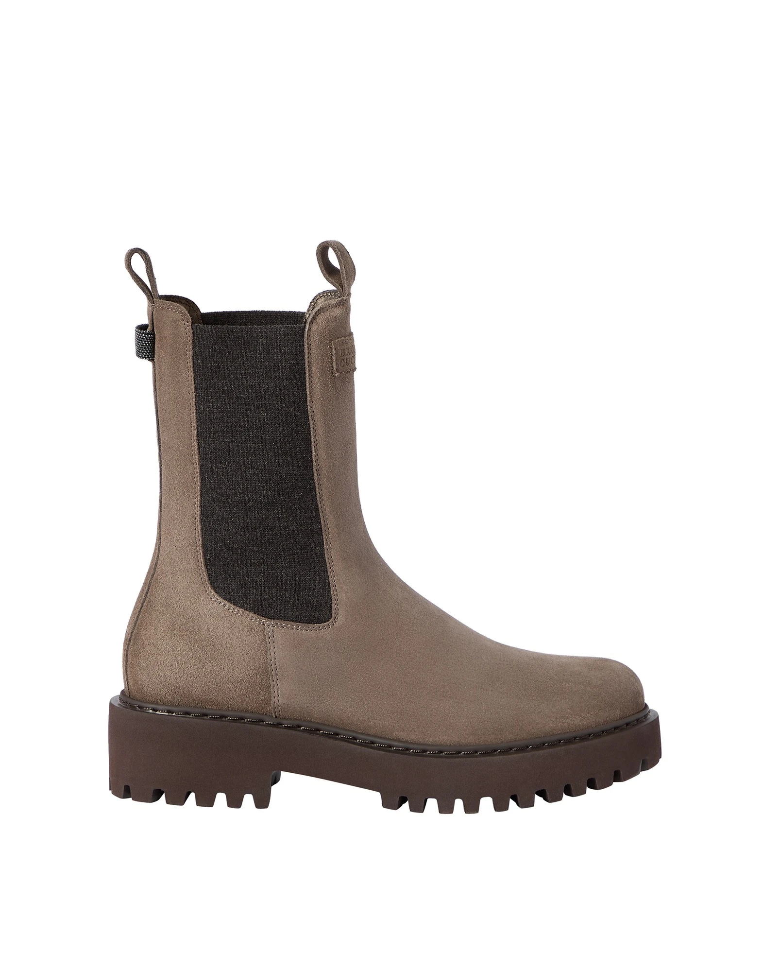 Brunello Cucinelli Suede and knit boots in Bark | Buy Boots at Luxury Shoes Brunello Cucinelli Suede and knit boots in Bark