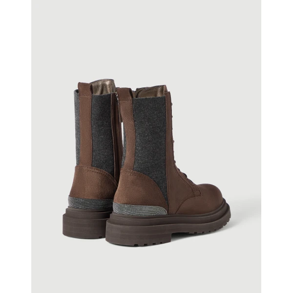 Suede and knit boots in Espresso - Image 3