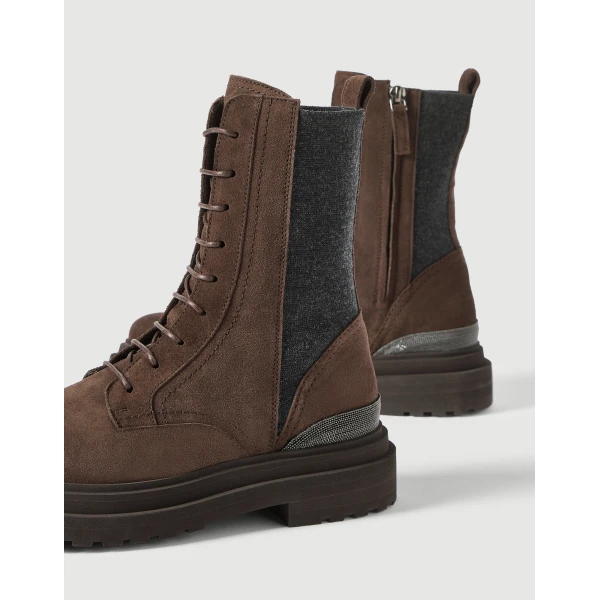 Suede and knit boots in Espresso - Image 4